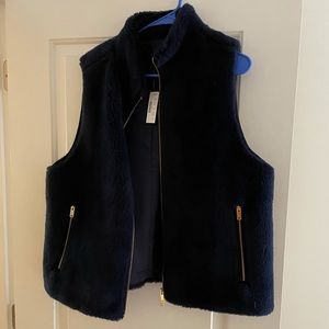 New With Tags J. Crew Women’s Fuzzy Vest - XL - Navy with gold zippers